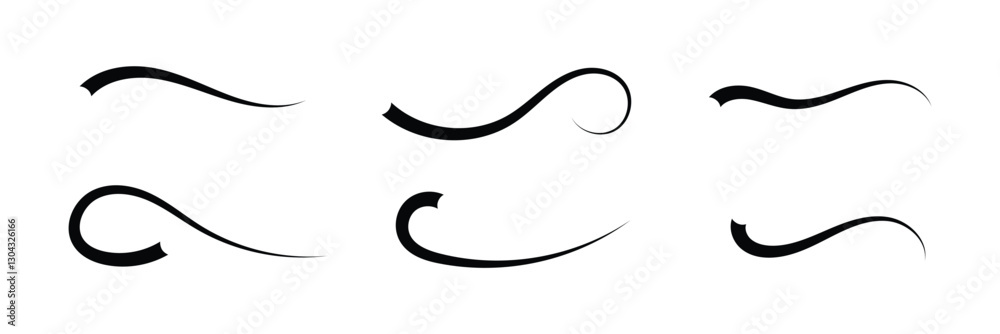 Set of Swoosh vector. Hand drawn swoosh elements, and swoop underline typography tails shape in flat styles. Set of ribbons. Design concept element collection in eps 10.