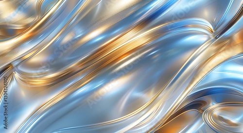 Abstrakcyjne falujące linie w odcieniach złota i błękitu. © Henryk Guziak