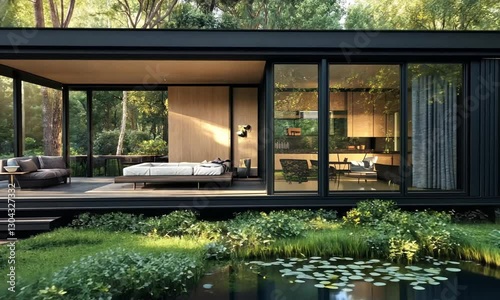 Modern Glass House in a Lush Forest Setting