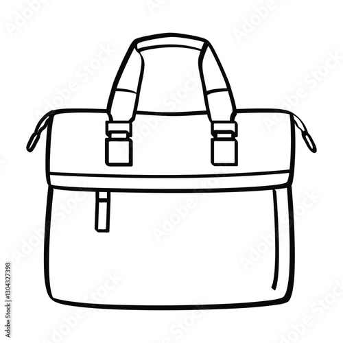 Black and white line art travel bag with handles and zipper - minimalist luggage illustration