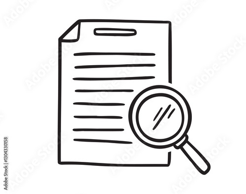 Scrutiny document plan doodle hand drawn icon. Outline drawing review statement line clipart symbol. Document and magnifier loupe for business concept.