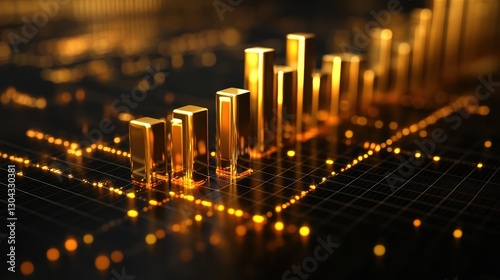 A vibrant gold bar graph, its bars meticulously ascending, presented a clear visual narrative of data trends, capturing the essence of growth and progress.