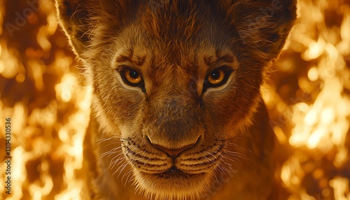 Lion cub facing fire