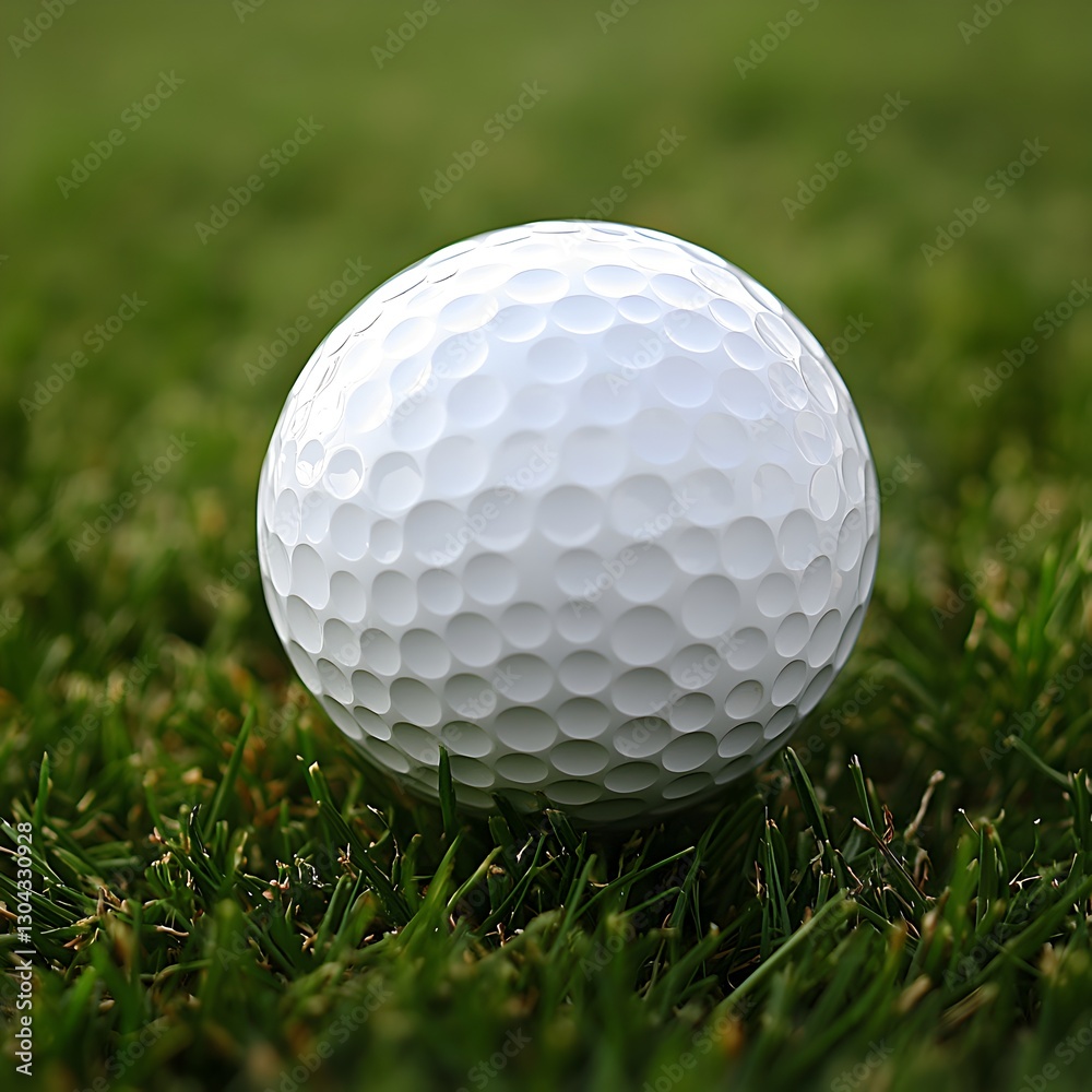 A simple yet elegant white golf ball displayed on a soft green grass surface A simple yet elegant white golf ball displayed on a soft green grass surface