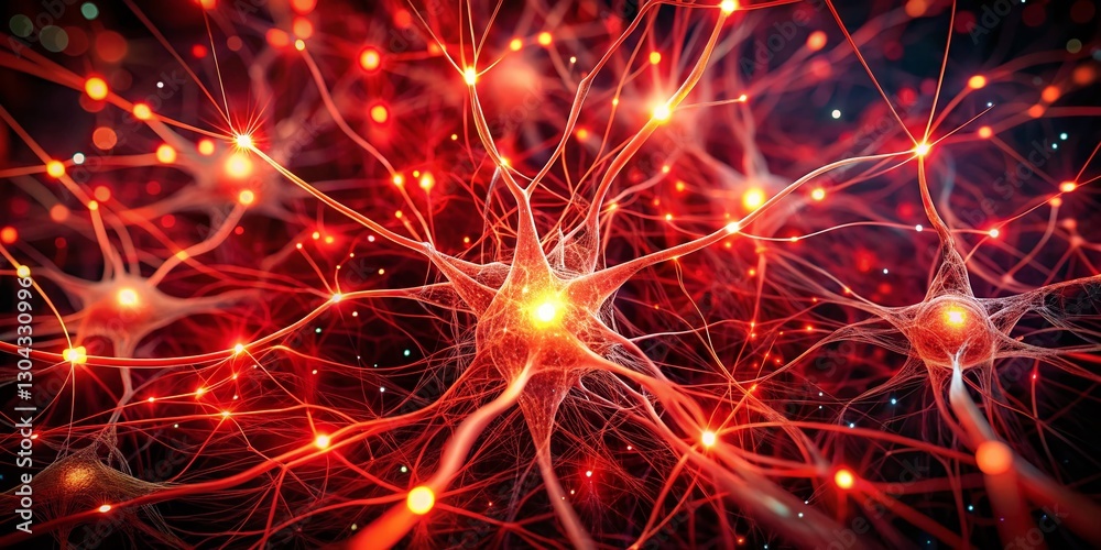 Fototapeta premium Abstract Red Neural Network: Long Exposure Bokeh Light Particles