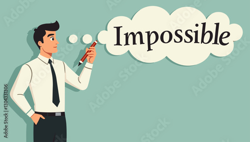 Businessman Transforming "Impossible" to "Possible" with Pencil, Overcoming Challenges and Achieving Success Concept