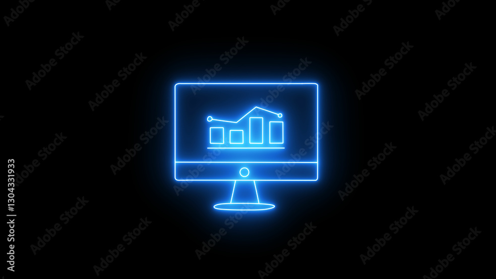 Glowing line Monitor icon with Business Graph up to down. Business growth and success infographics with glow and rising arrow. Bar chart graph with monitor icon. Glowing line Monitor icon with Business Graph up to down. Business growth and success infographics with glow and rising arrow. Bar chart graph with monitor icon.