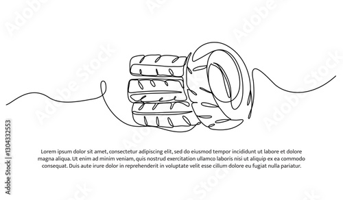 Continuous one line design of a tire. Minimalist style vector illustration on white background.