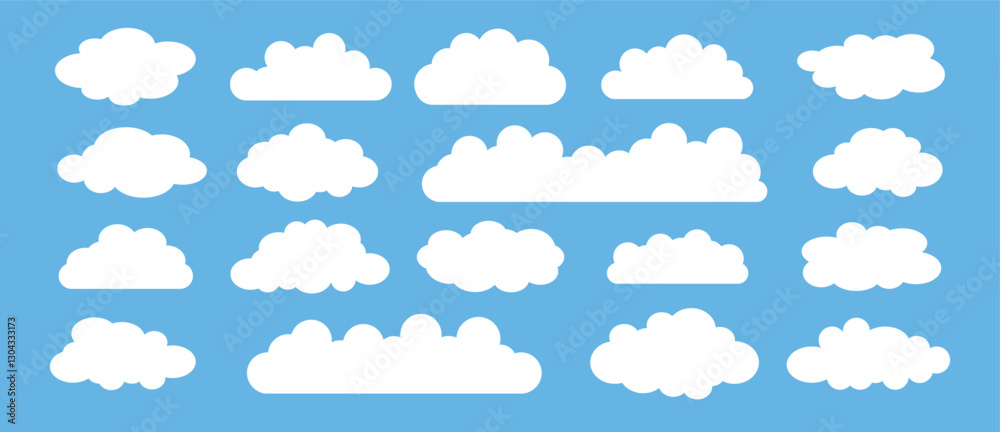 white cloud and blue sky vector set. cartoon clouds in flat design