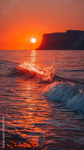 Sunrise over ocean waves