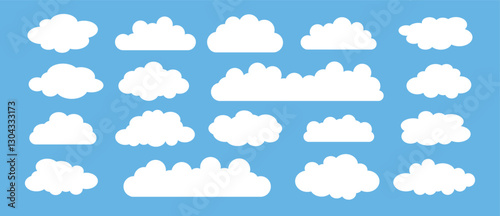 white cloud and blue sky vector set. cartoon clouds in flat design