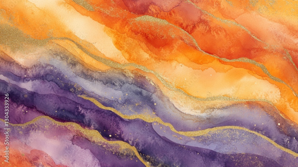 Obraz premium Abstract watercolor marbled background in warm orange and purple hues