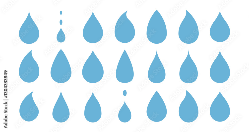 blue drops and droplet silhouette vector set. Drop icons on white background