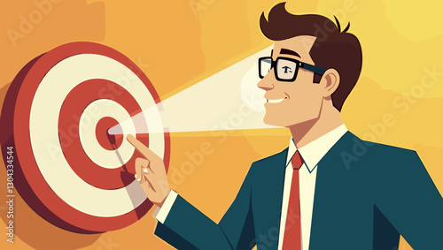 Laser-Focused on Success: Businessman Magnifying Target Goals