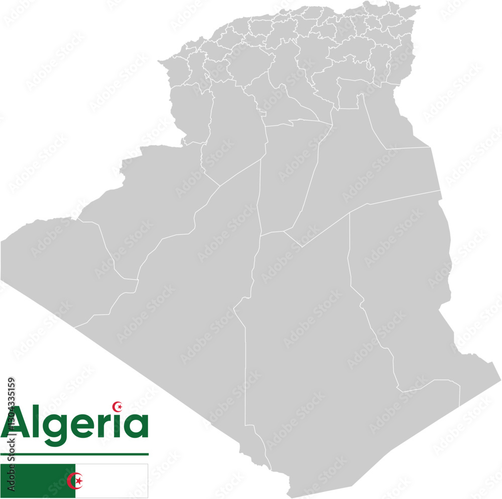 Fototapeta premium Algeria map silhouette line country Africa map with Algerian map. illustration vector outline African isolated on white background