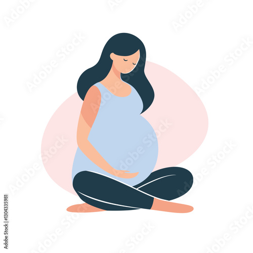 Pregnant Woman Sitting in a Relaxed Pose – Maternity Illustration.eps