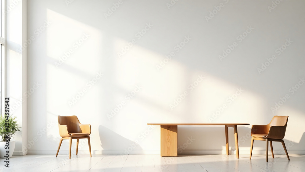 Fototapeta premium Minimalist Modern Office Space with Empty White Wall – Perfect Mockup for Branding & Design Display