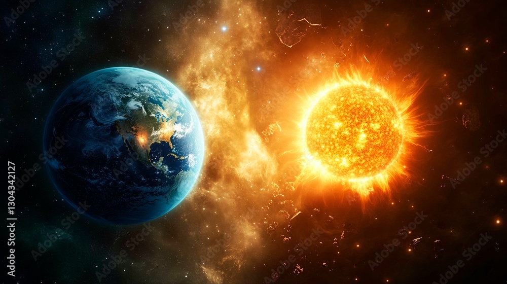 Obraz premium magnetic storms of the Earth and the Sun in space, the fascinating atmosphere of the universe