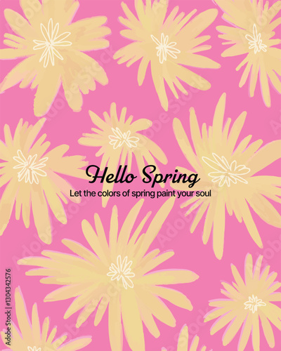 Bright yellow flowers on a vibrant pink background with 