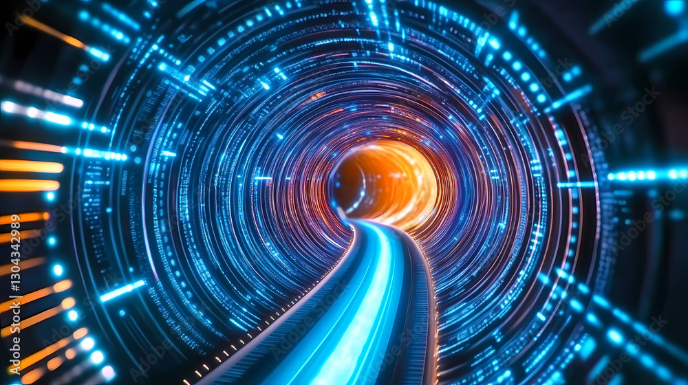 Fototapeta premium Spiral Tunnel with Glowing Lights