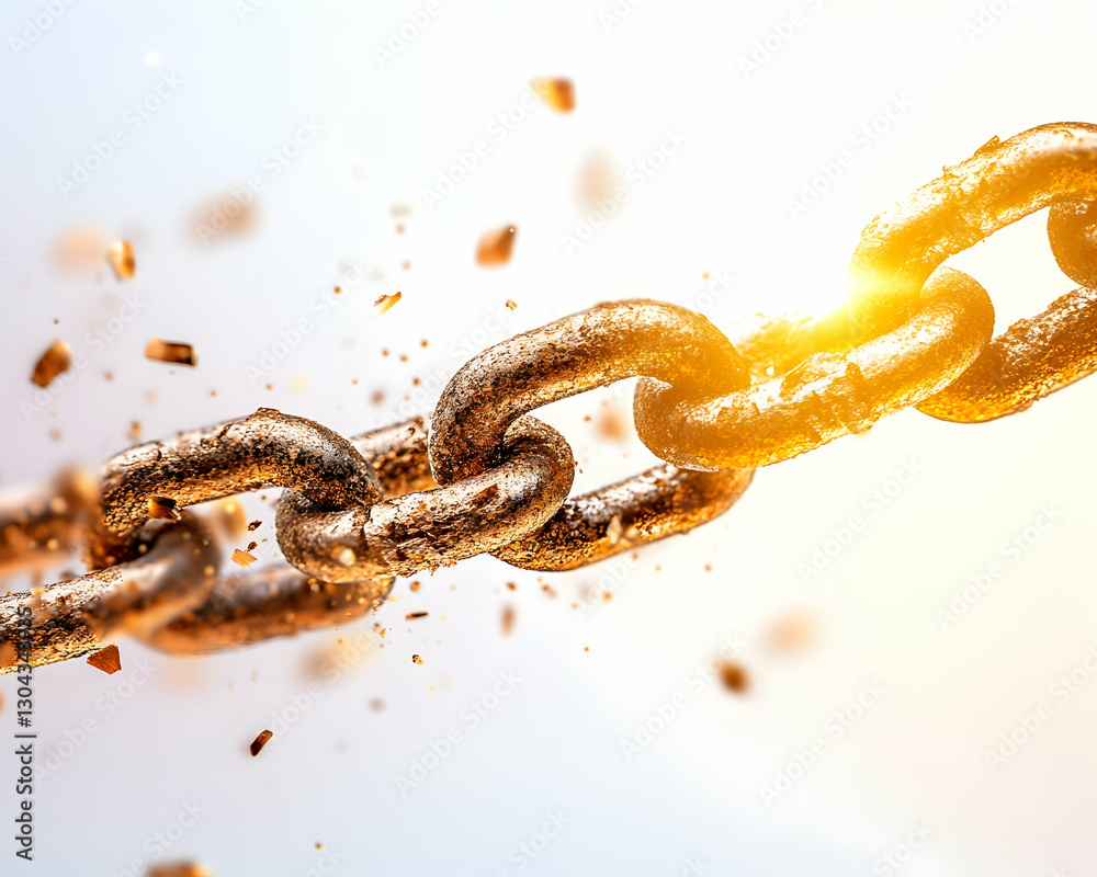 Obraz premium Breaking Chain, Metal, Fragments, Light Background
