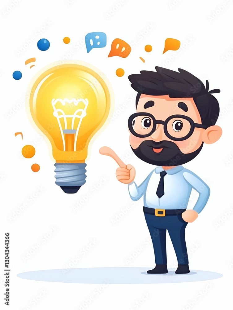 Businessman presenting bright idea, illustration Businessman presenting bright idea, illustration