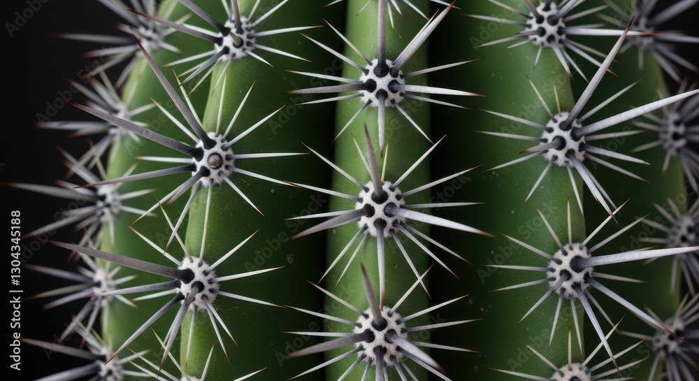 Close-up of green cactus with sharp white spines against dark background Close-up of green cactus with sharp white spines against dark background