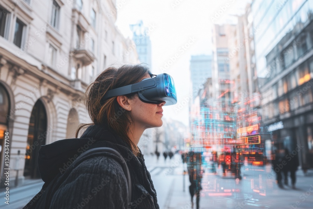 Fototapeta premium Futuristic urban experience with virtual reality in minimalist style