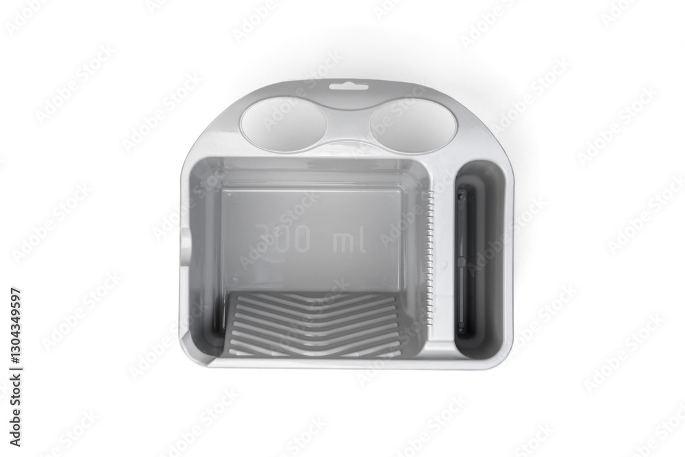 Fototapeta premium Gray plastic paint bucket or roller tray isolated on white background.