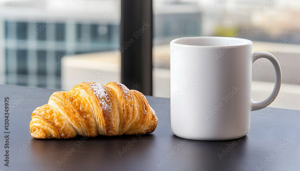 Croissant and coffee by window Croissant and coffee by window