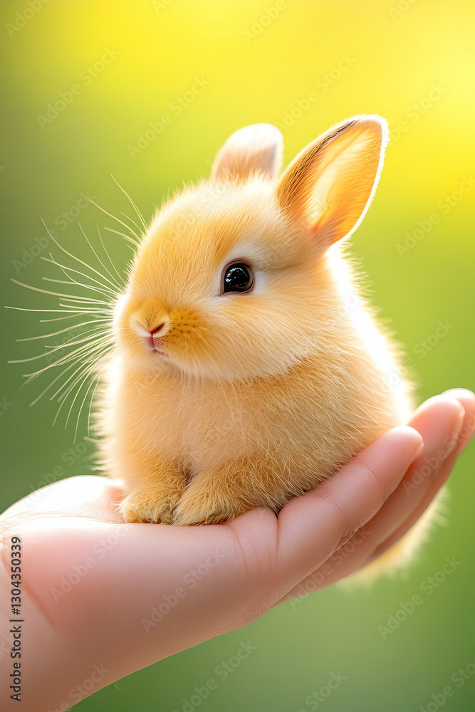 Fototapeta premium Cute bunny in hand, sunny outdoors