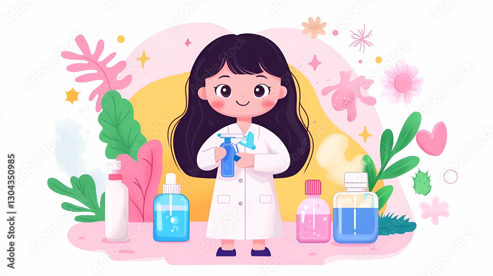 Cute Scientist Mixing Colorful Liquids in Lab Cute Scientist Mixing Colorful Liquids in Lab