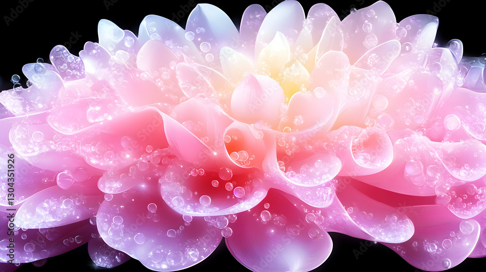 Dewy flower, vibrant colors, dark background Dewy flower, vibrant colors, dark background
