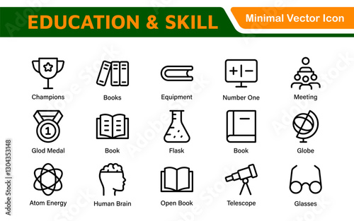 Education Icons Collection. Vector-Based Icons for School, College, Learning Resources, Study, and Teaching Tools