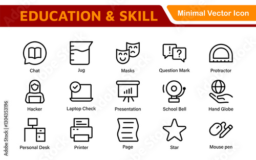 Education Icons Collection. Vector-Based Icons for School, College, Learning Resources, Study, and Teaching Tools