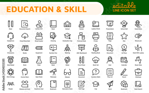 Education Icons Collection. Vector-Based Icons for School, College, Learning Resources, Study, and Teaching Tools
