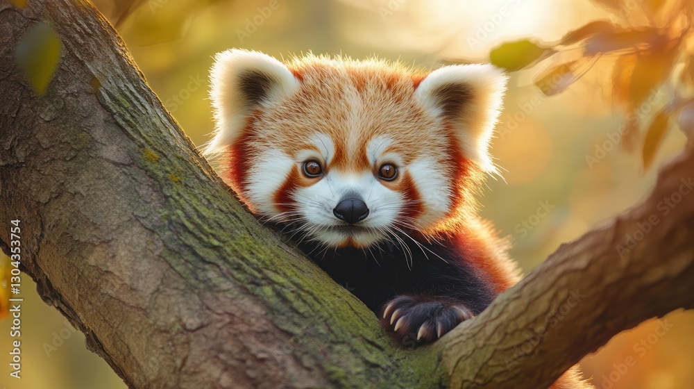 Obraz premium Adorable Red Panda in Golden Sunlight