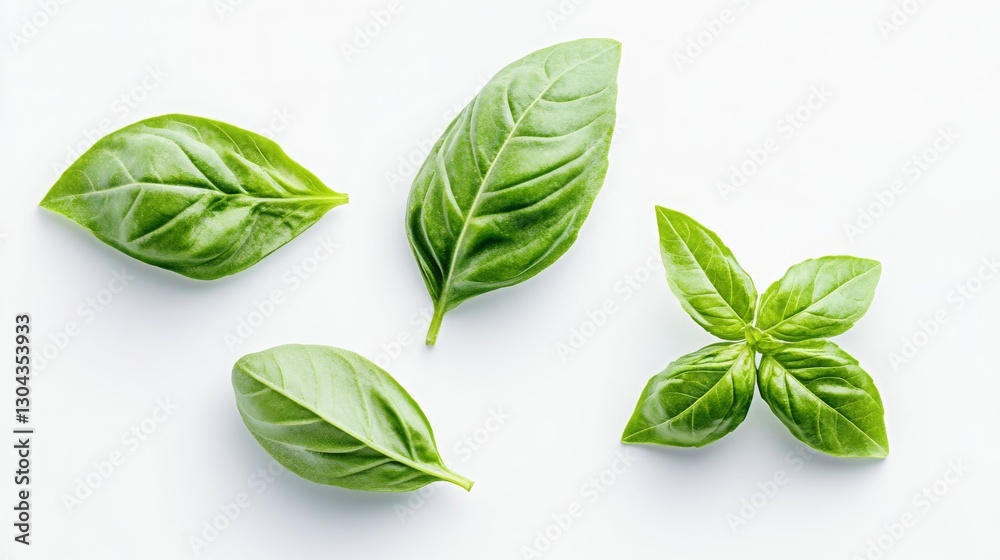 Fototapeta premium Fresh basil leaves isolated on a white background. 