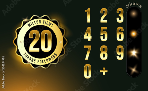 Millions Views celebration background design circle three Million VIews. Million views badge with shine effect.