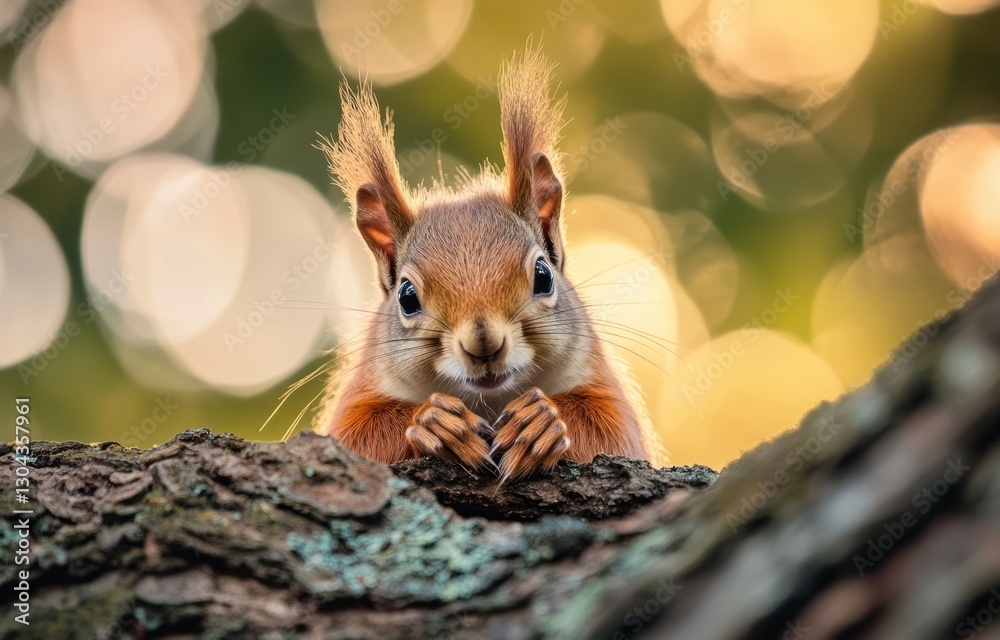 Adorable Red Squirrel on Tree Branch Adorable Red Squirrel on Tree Branch