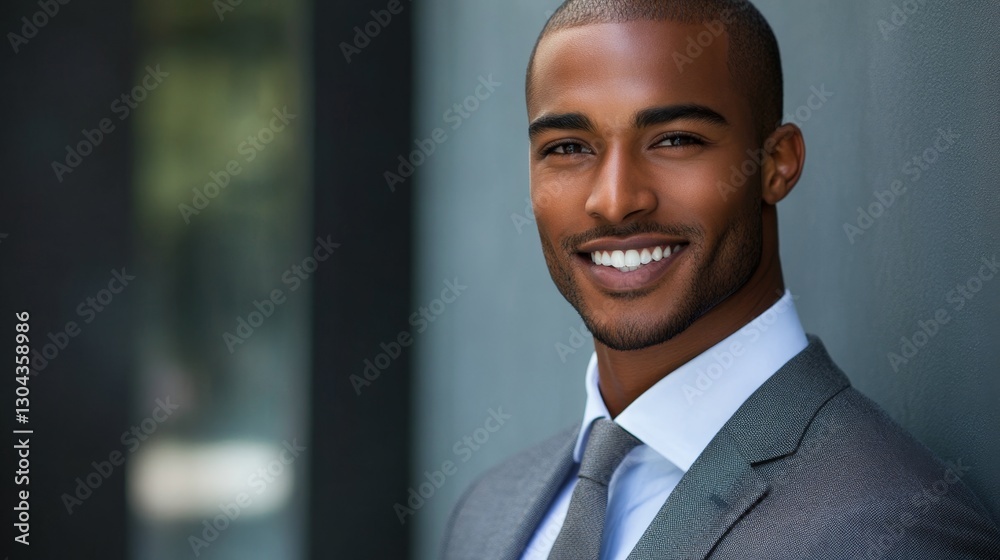Fototapeta premium Confident Businessman in Tailored Suit Smiling Outdoors