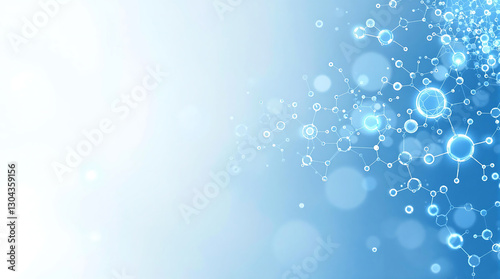 Abstract blue background with molecular structures and bokeh effects. Represents science, technology, or medical concepts. Use for presentations, website banners, or graphic design projects.