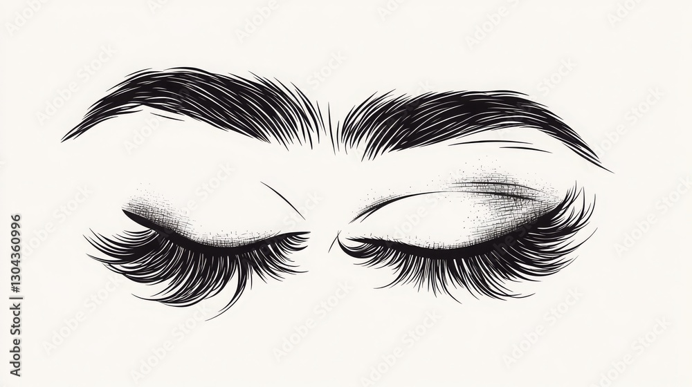 Fototapeta premium Trendy vector line art of long eyelashes and eyebrows