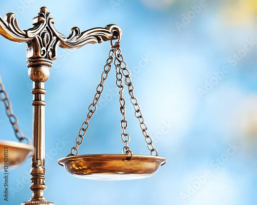 Justice scales outdoors, blue bokeh background photo