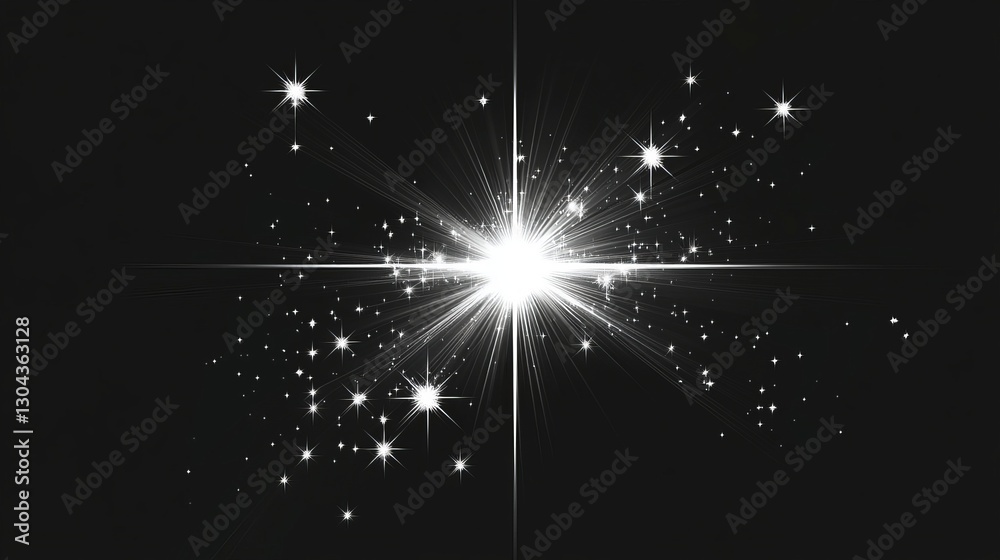 Obraz premium White star sparkles, shining effects for design use. 