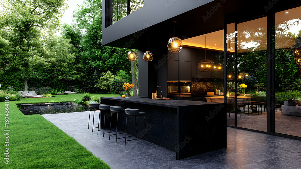 Obraz premium Modern outdoor kitchen, garden view