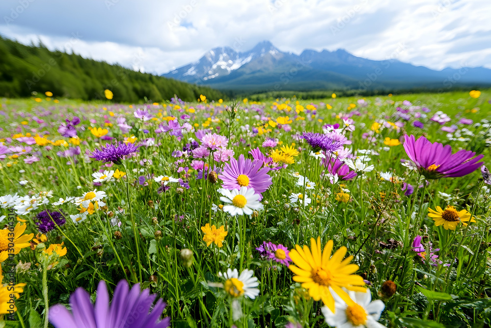 Mountain meadow wildflowers, summer bloom