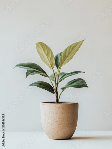A philodendron plant with pot isolated on a white background