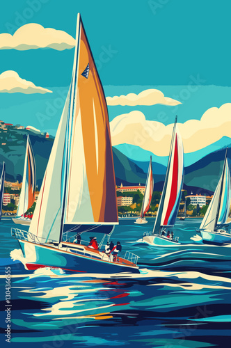 Vintage Monte Carlo Sailing Race Poster in Minimalist Style for Ocean Travel Enthusiasts