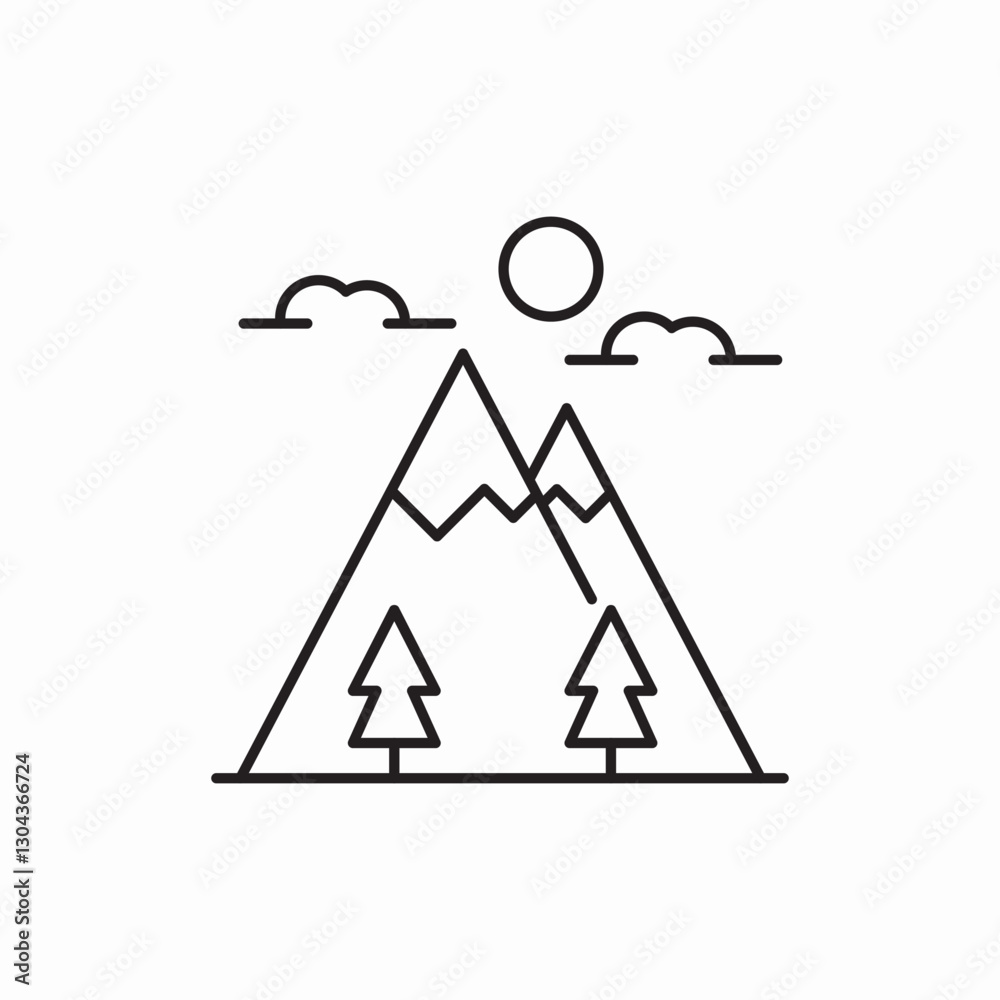 Mountain landscape nature scenery icon vector sign Mountain landscape nature scenery icon vector sign